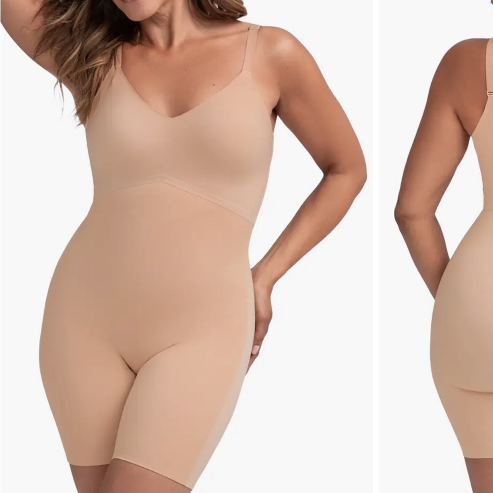 HONEYLOVE SuperPower Mid Thigh Bodysuit, SAND SIZE MEDIUM 1062